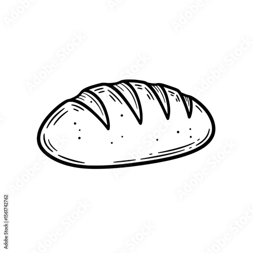 Artisan Bread Sketch: A detailed line drawing of a rustic loaf of bread, perfect for bakery menus, cookbook illustrations, or food blog articles.