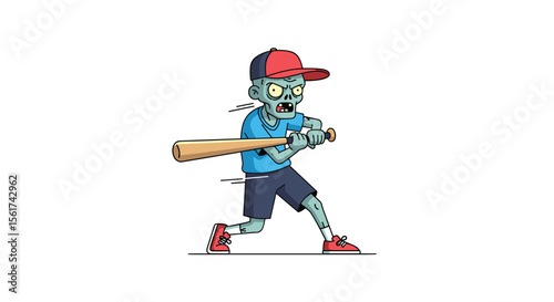 A Pixelated Undead Athlete Swinging a Baseball Bat in a Dynamic Pose Ready to Strike the Ball During a Game