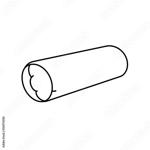 Bolster Pillow Line Drawing: A simple line drawing of a cylindrical bolster pillow, ideal for design projects needing a clean and minimalist aesthetic.