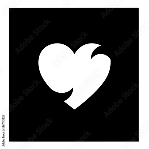 Abstract Heart Icon: A stylized white heart icon against a black background. Simple, modern, and versatile for various design projects.
