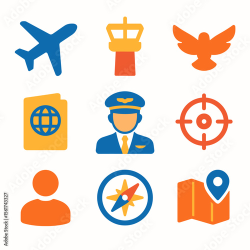 Colorful Aviation Icon Set