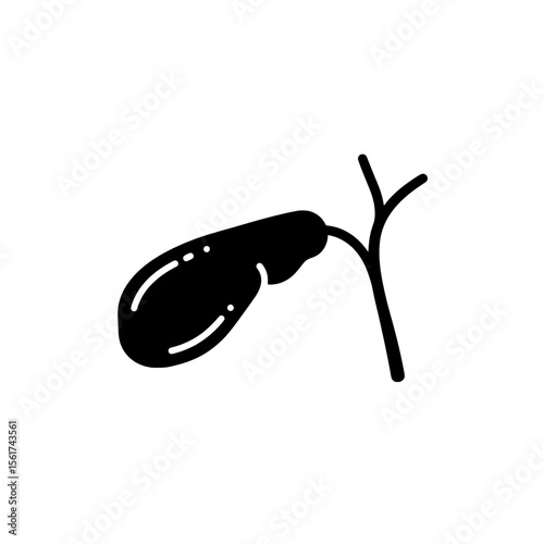 Gallbladder silhouette: A minimalist illustration of a gallbladder in black and white, depicting the organ's shape and related elements.