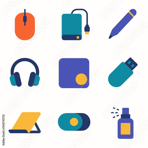 Colorful Laptop Accessories Icons