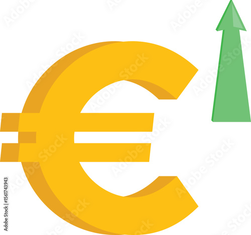 Euro sign with green arrow pointing upward

