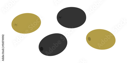 Olives Black and Green Fruit Front and Back view Greek salad Traditional ingredient freehand element