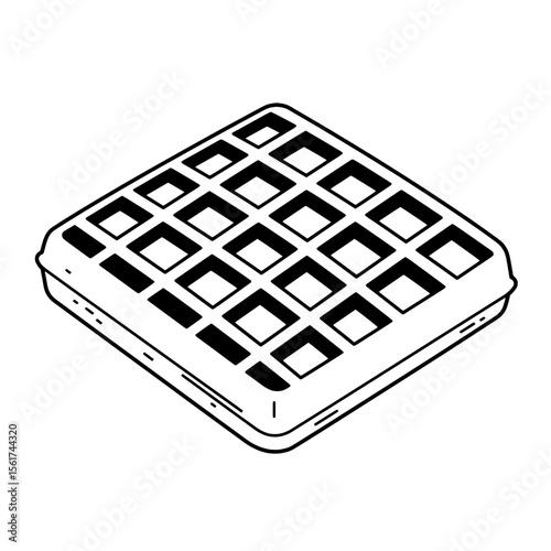 Square Delight: A Simple square waffle, the epitome of a breakfast favorite, captured in an artful black and white illustration. 