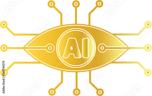 Golden AI Design with Circuitry Elements on Black Background
