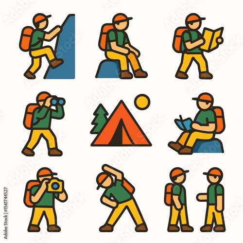 Colorful Hiking Icons