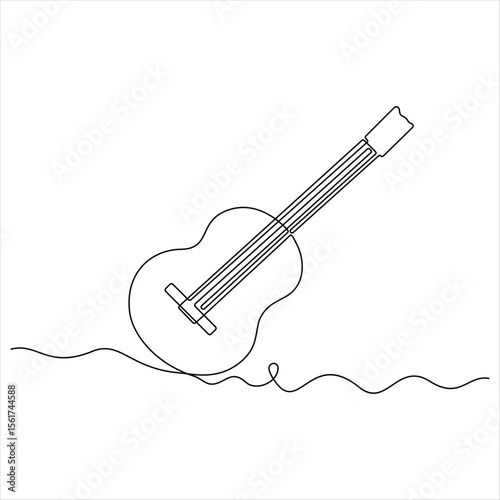 One line drawing of classical acoustic Guitar minimalist continuous line art vector illustration