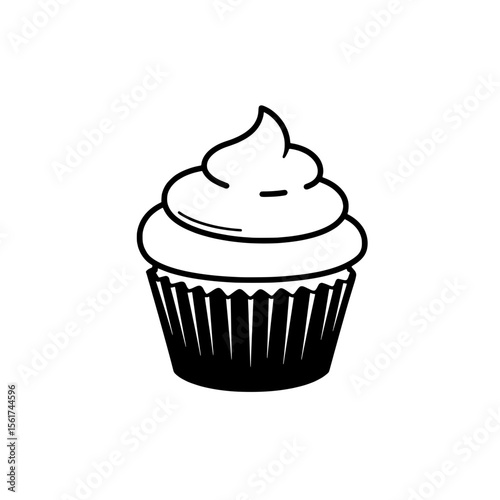Sweet Cupcake Delight: A delicious cupcake with a generous swirl of frosting, captured in a simple yet appetizing design, perfect for any culinary-themed project.