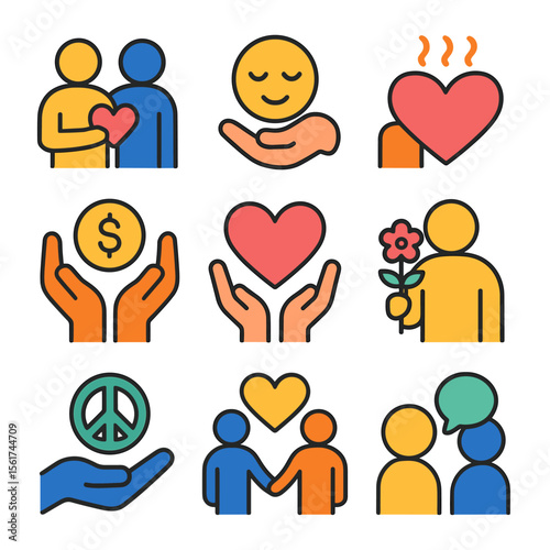 Colorful Kindness Icons Grid