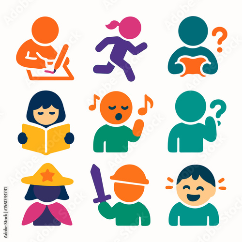 Colorful Childhood Activities Icons
