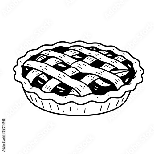 Delicious Blueberry Pie: An overhead, hand-drawn illustration of a delectable blueberry pie with a woven lattice crust, offering a nostalgic and appetizing visual.