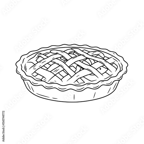 Apple Pie Sketch: A delicate ink sketch of a perfectly baked apple pie, its lattice crust a testament to homemade goodness, ready for a touch of color and warmth.