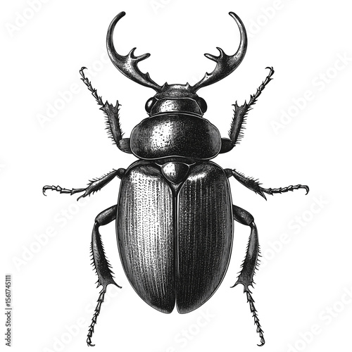 Classic Stag Beetle Drawing - Monochrome Wildlife Art photo