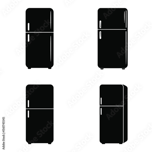 Retro Refrigerator Icons: Minimalist Black and White Illustrations, Appliance Set, Kitchen Design Elements