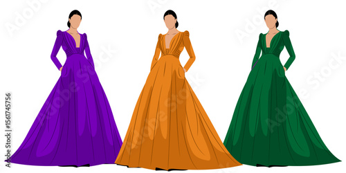 Vector illustration of beautiful woman wearing beautiful dress