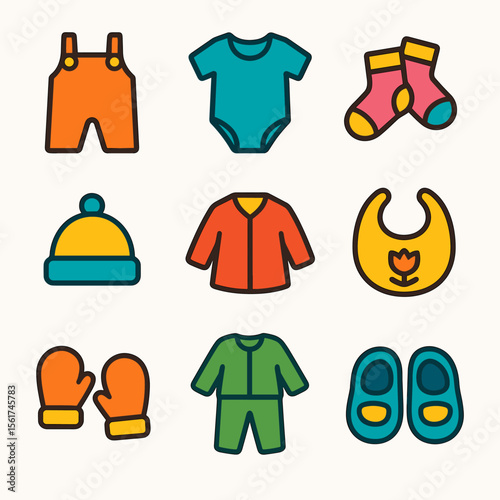 Colorful Baby Clothing Icons