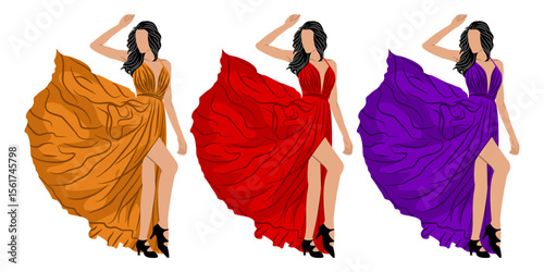 Vector illustration of beautiful woman wearing beautiful dress