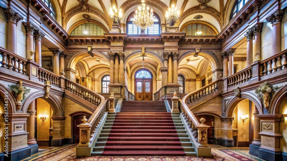 Fototapeta premium Regal Victorian architecture, grand staircase, ornate details