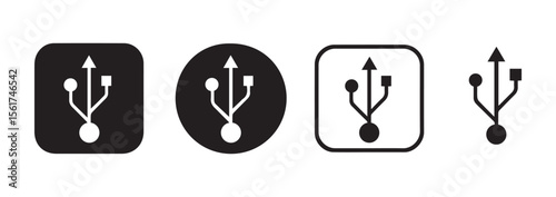 Four Black and White U S B Icon Variations Square Circle Isolated Background Ataullah Akram