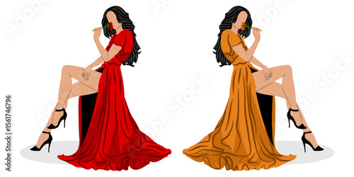 Vector illustration of beautiful woman wearing beautiful dress