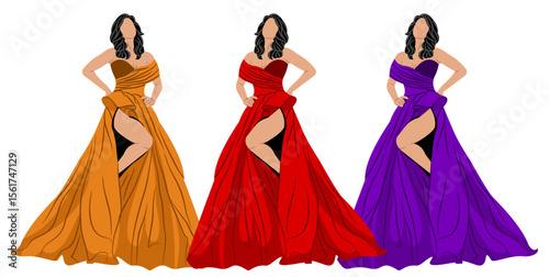 Vector illustration of beautiful woman wearing beautiful dress