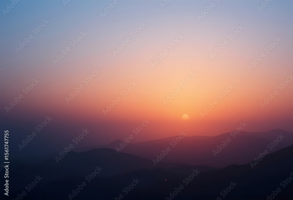 Obraz premium Sunset over layered mountains dusk twilight