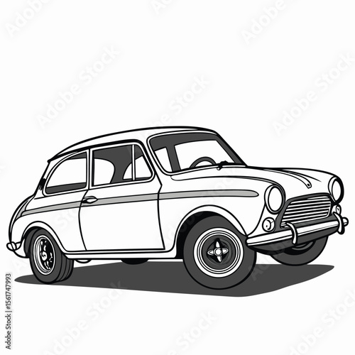 Classic mini cooper car outline drawing vintage automobile design template vector illustration