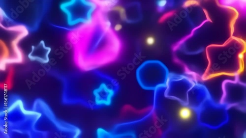 Playful Neon Stars Bouncing in Fantastical Space