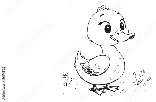 Cute Baby Duckling Line Art