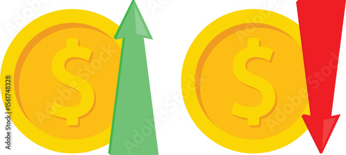 Up and Down Dollar Sign on white background. Vector stock illustration

