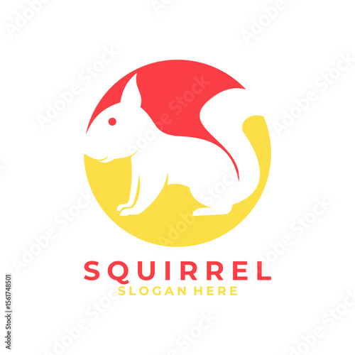 Squirrel logo design vector template. Simple squirrel icon logo in circle full color