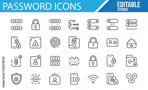 Collection of icons for login security, account protection, and password safety.

