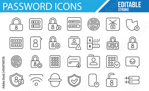 Vector icons representing secure login, password management, and data encryption.