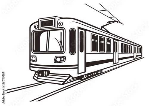 Modern subway train on railway tracks public transportation vehicle design template vector illustration