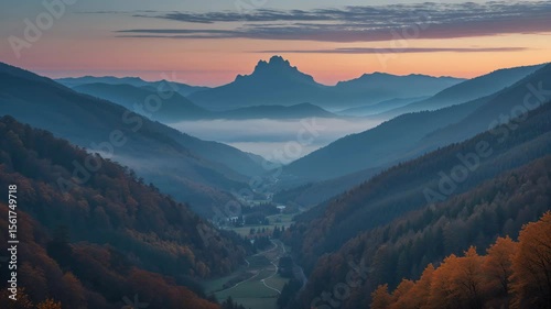 Timelapse of Tatra Mountains Valley at Twilight with Autumn Mist