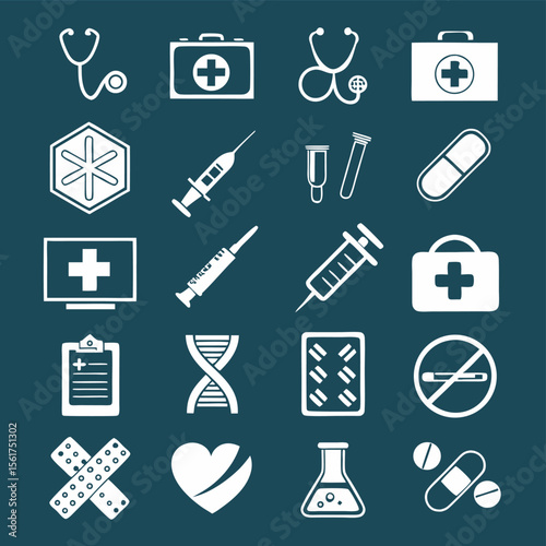 Medical icons healthcare symbols and first aid kit set