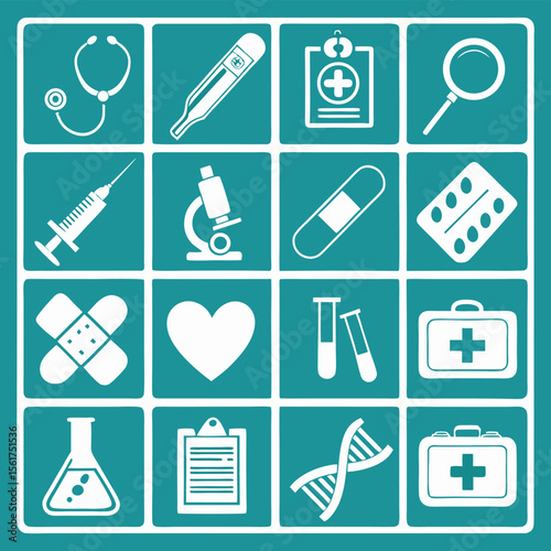 Medical icons healthcare symbols and tools clean vector graphic