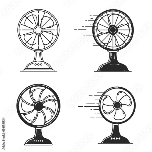 Four table fan icons isolated on white background