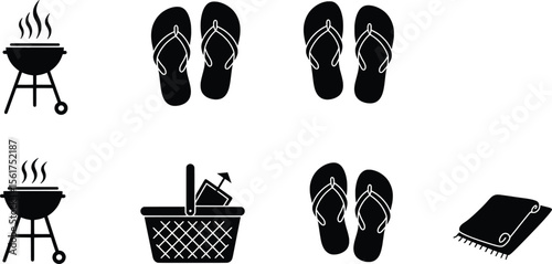 Fun Flip Flops and Grilling Items, Vector Design for Outdoor Gatherings