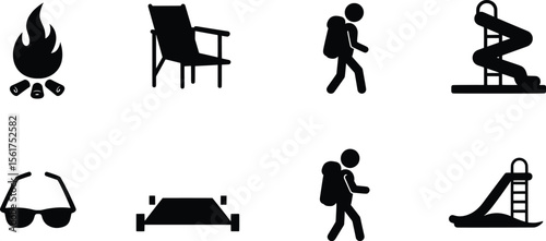 Summer Adventure Items, Vector Graphics, Outdoor Fun, Recreation, Relaxation, Playful Environment