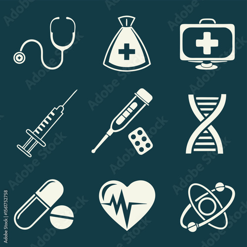 Medical icons healthcare symbols set white on blue vector graphics