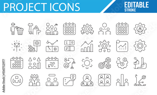 Set of modern business and project management icons for professionals.