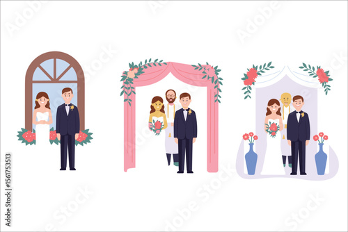 Romantic Wedding Couple Illustration – Bride and Groom in Elegant Poses