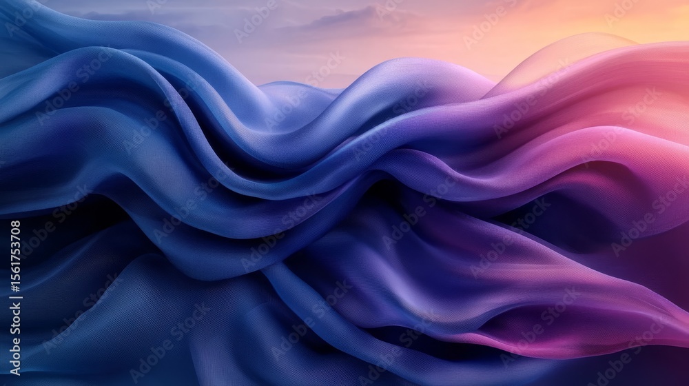 Obraz premium Abstract Silk Waves in Vibrant Colors, Blending Soft Gradients with Texture and Flowing Movement