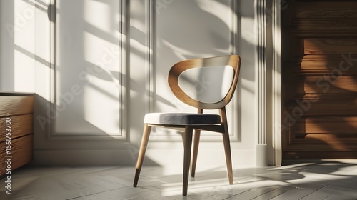 Sleek 3D Rendered Wooden Frame with Clean Room Chair Interior Design