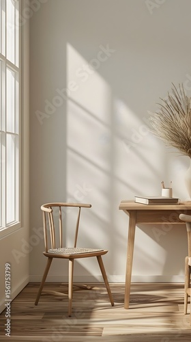 Sleek and Cozy Home Office Space with Wooden Desk and Chair Mockup