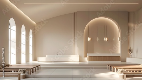 Sleek and Minimalist Synagogue with Simple Modern Layout and 3D Rendering