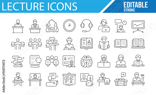 High-quality vector icons for educational lectures, videos, and classroom tools.